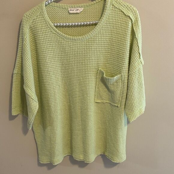 New in Neon Lime waffle knit blouse size large - Picture 1 of 5